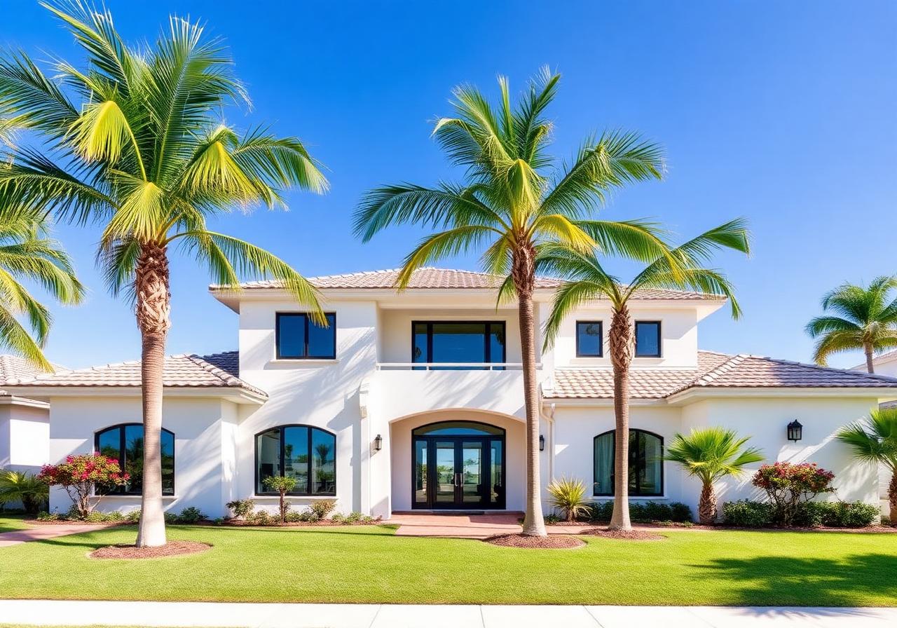 Modern Florida home with palm trees